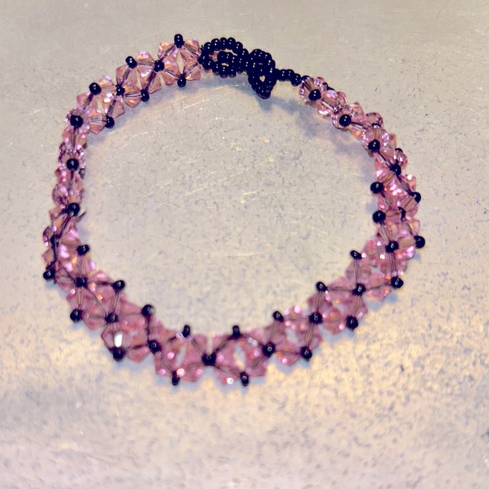 Rose Crystal Bead Woven Bracelet